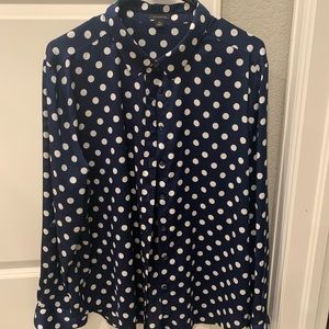 Ann Taylor XL Blue and White Poke A Dotted Blouse